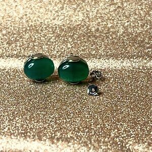 Sterling Silver Green Chalcedon Stud Earrings